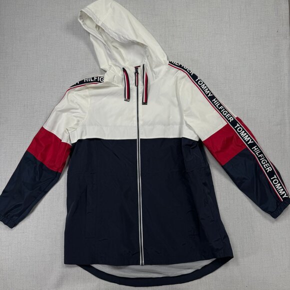 Tommy Hilfiger Windbreaker Jacket Colorblock Navy Red White Zip Front Size S - Picture 3 of 9